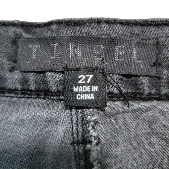 TINSEL DENIM COUTURE Dark Grey Washed Rose Embroidered Jeans Womens 27 Retro - Picture 5 of 14